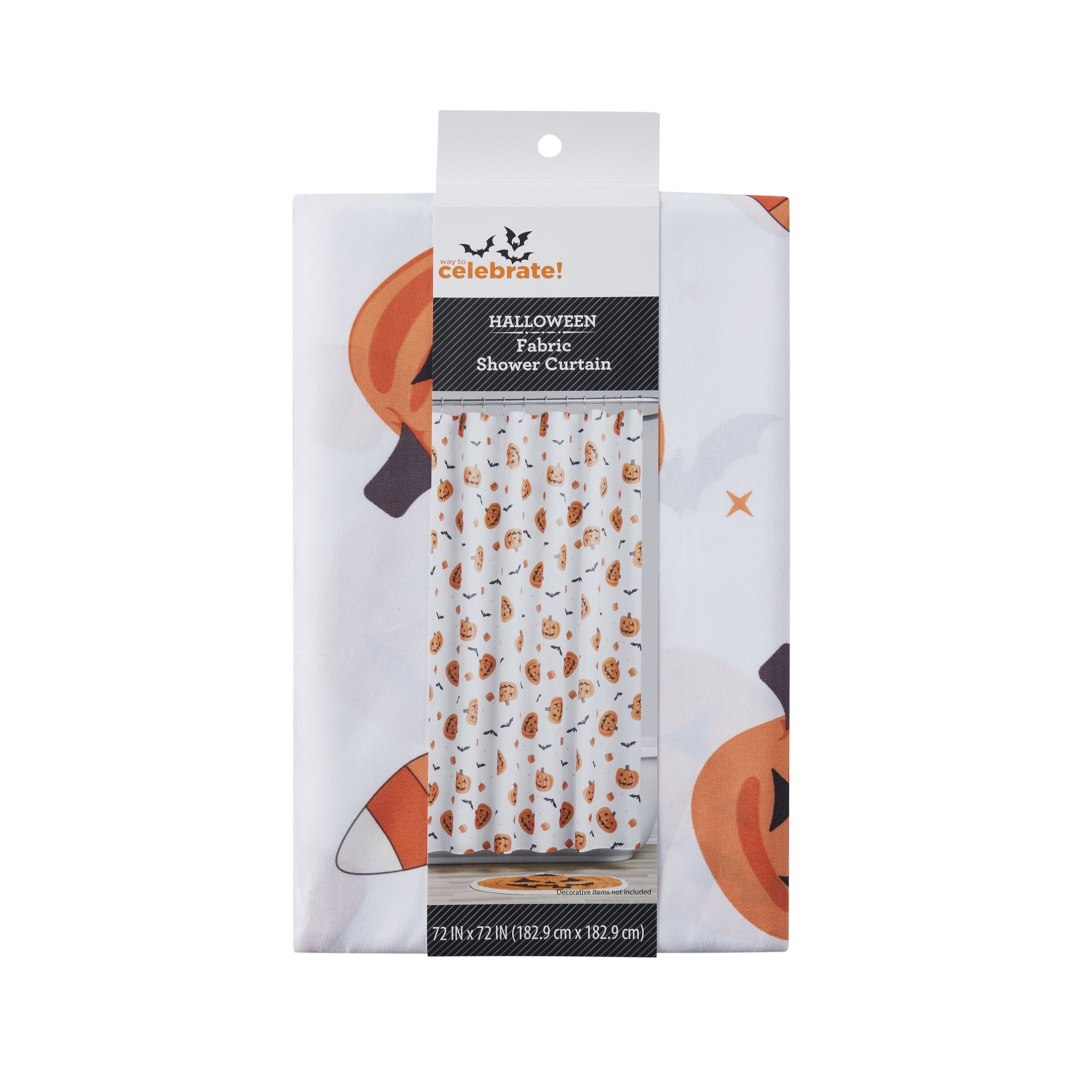 Way to Celebrate! White/Orange Jack O'Lantern Shower Curtain, 72" x 72