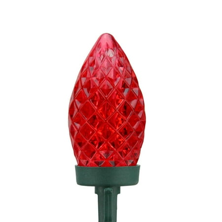 Faceted Led C9 Replacement - Set of 50 Red LED Faceted C9 Christmas Lights on Spool - Green Wire