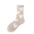 thumbnail image 3 of Women's Heart Print Coral Fleece Socks, Double Sided Plush Sleep Socks, Non-Slip Grip Ankle Socks, Cozy Home Wear, Soft Winter Bed Socks, Heart Pattern Design - Khaki, 3 of 10