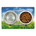 thumbnail image 1 of Yellow and Blue Pet Mat for Food and Water, Summer Daisy Flower Field Environment Refreshing Grassland Growth, Non-Slip Rubber Mat for Dogs and Cats, 18" X 12", by Ambesonne, 1 of 2