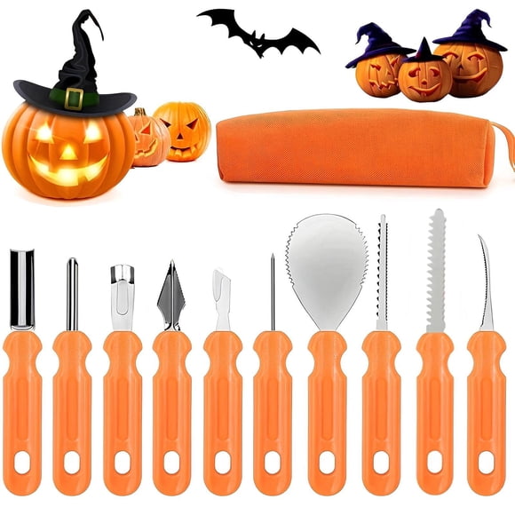 Pumpkin Carving Kit,Pumpkin Carving Tools,Upgraded 10 Pc Pumpkin Carving Kit Tools for Kids Adults with Carrying Bag Heavy Duty Safe Stainless Steel Pumpkin Carving Knife Knives Carver Set Professio