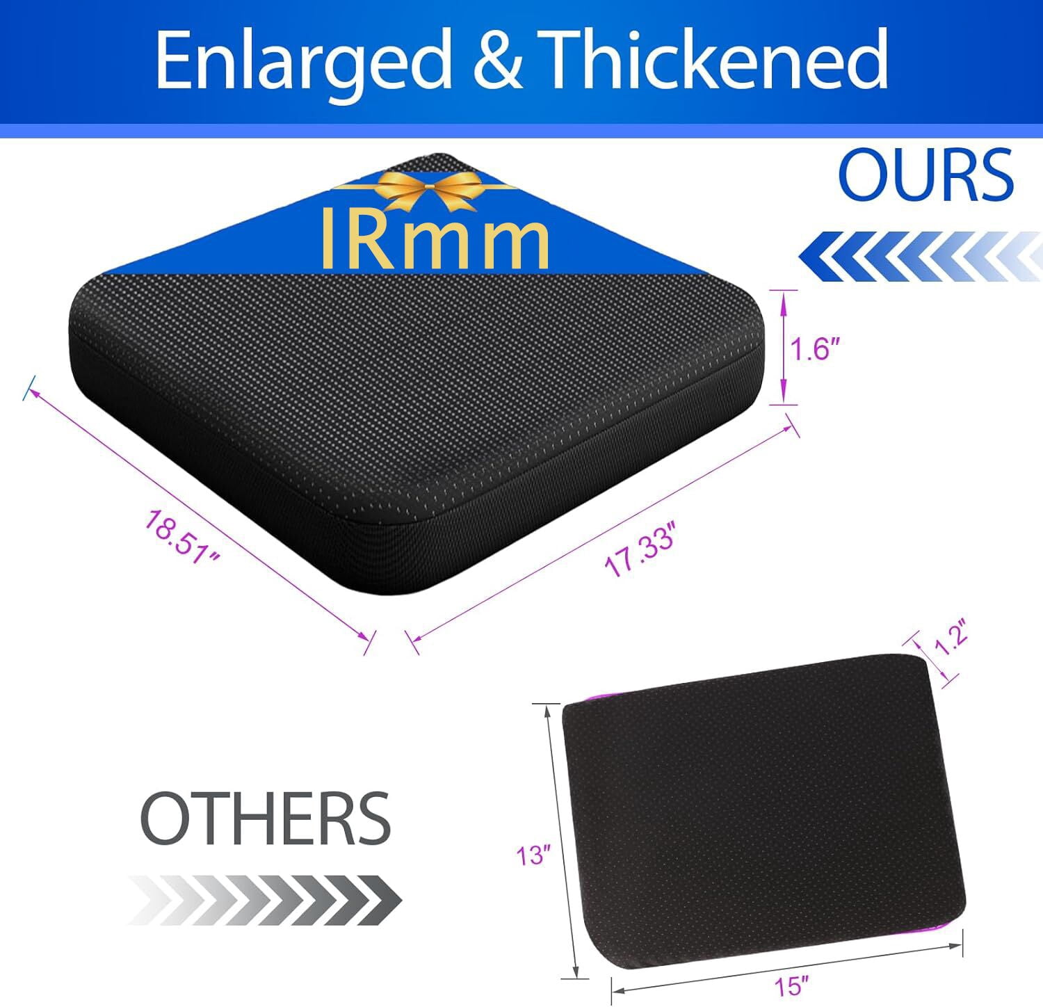 Large Gel Seat Cushion for Long Sitting , Soft & Breathable, Gel Cushion for Wheelchair Reduce Sweat, Gel Chair Cushion for Hip Pain, Gel Seat Cushion for Office Chair（Blue)
