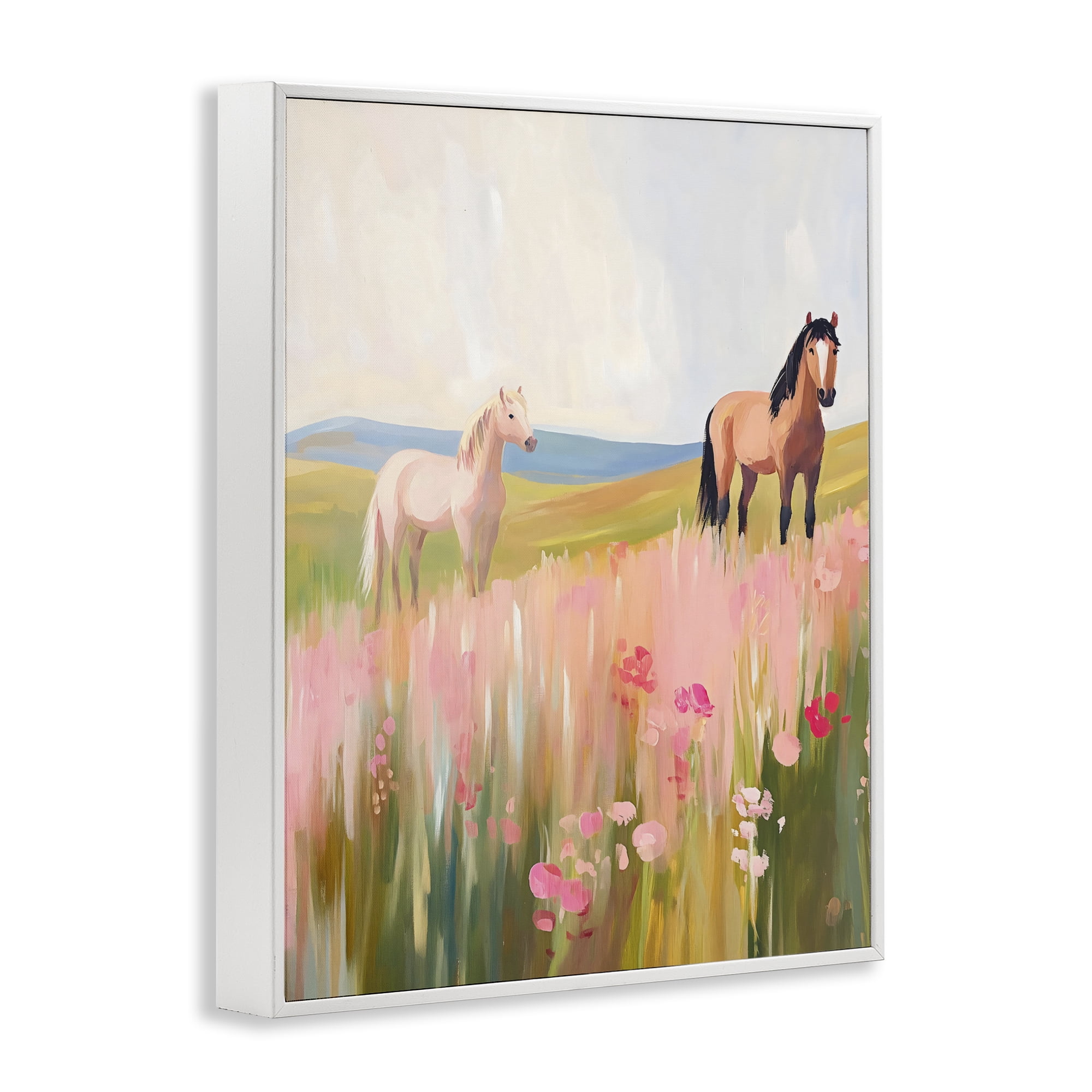Stupell Industries Wild Horses in Pink Meadow White Framed Giclee Art, design by The Prints Vibe