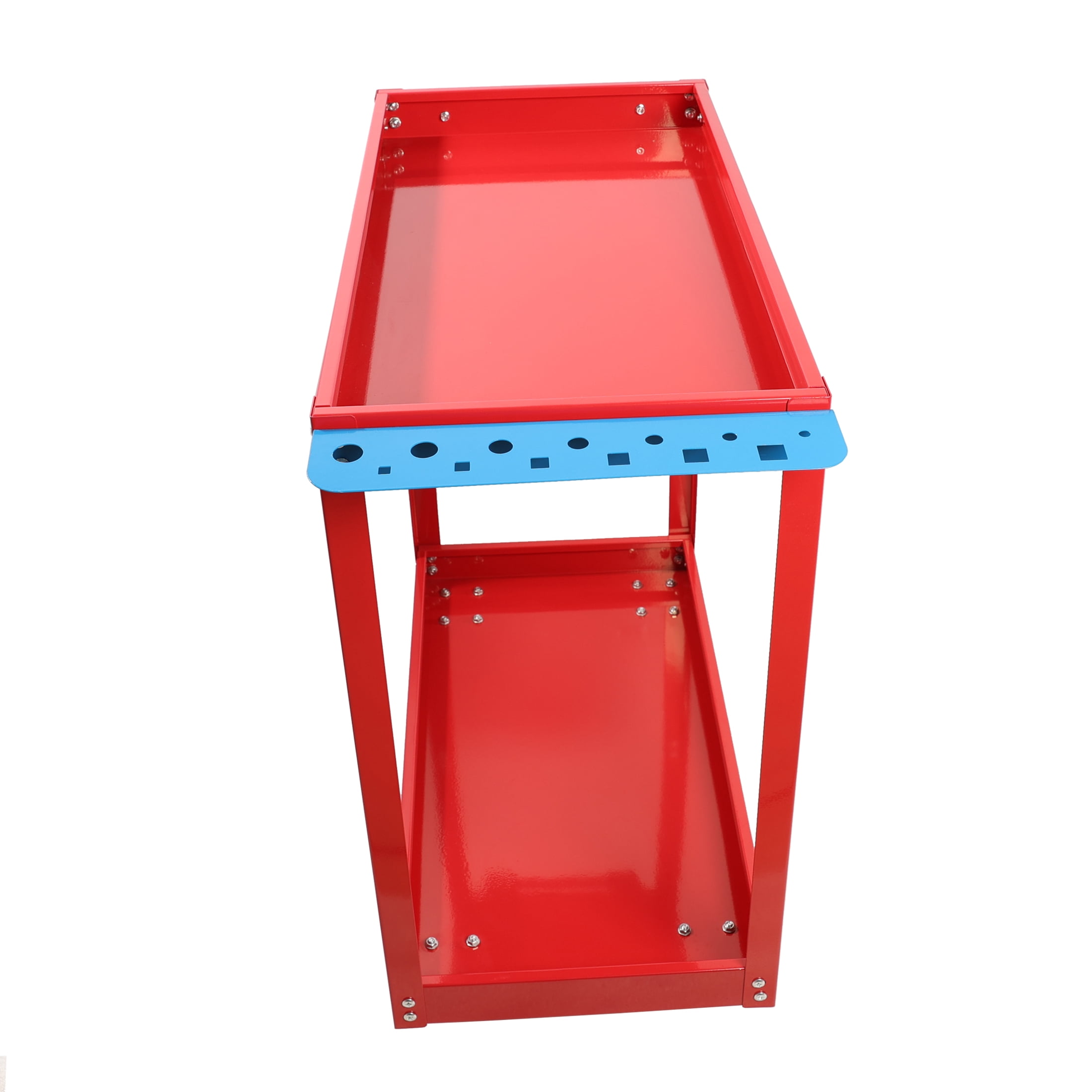 Tool Cart on Wheels, Heavy Duty Steel Utility Cart w/Lockable Wheels, 400 LBS Capacity Industrial Service Cart for Garage, Warehouse, Workshop (Two-layer Bright Red)
