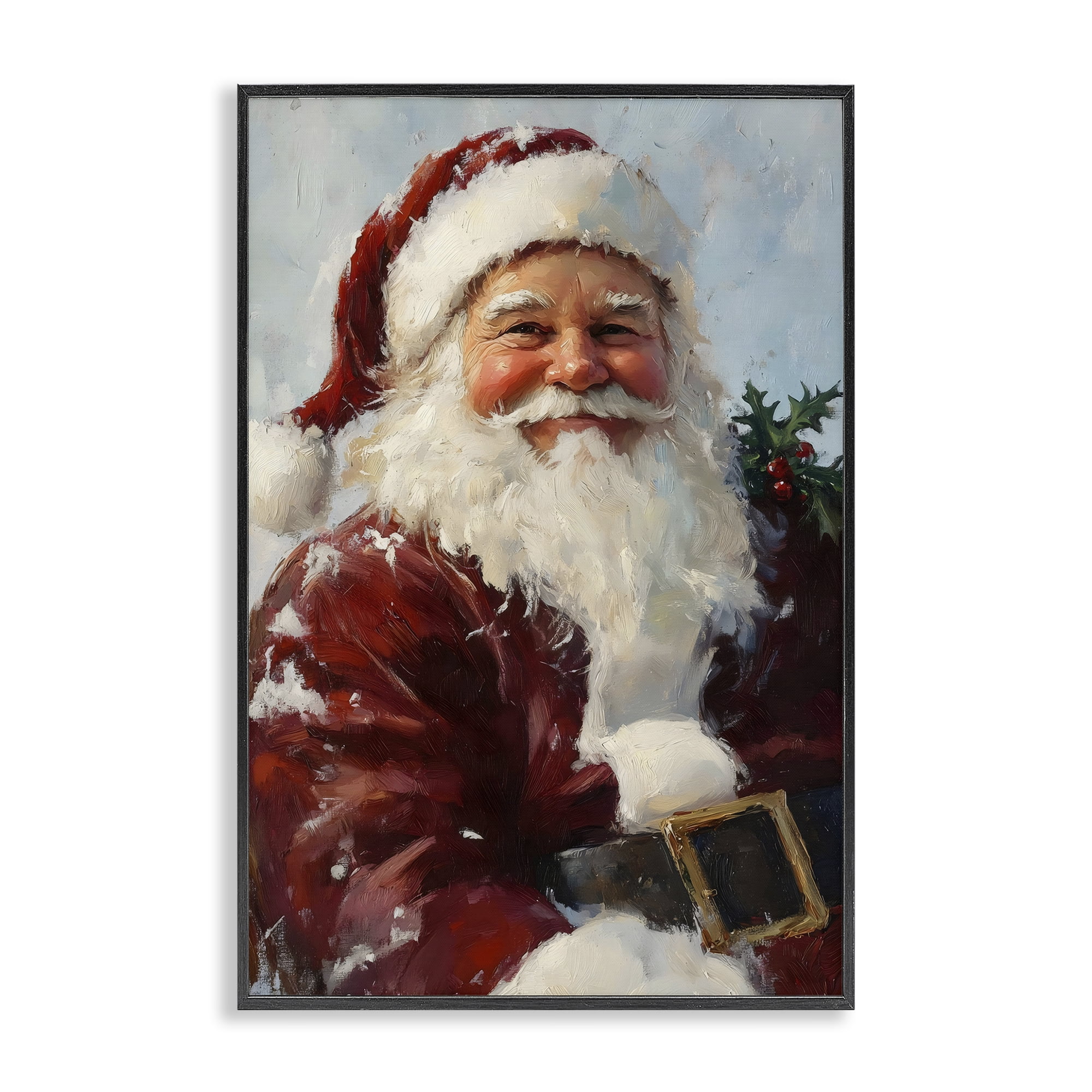 Rosy Cheeked Santa Smile Black Framed Giclee Art, design by Petal Prints Design