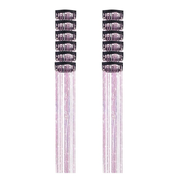 12 piezas de oropel para el cabello, accesorios brillantes de 50 cm con clip para extensiones brillantes para Halloween, fiestas, conciertos y año Rojo violeta