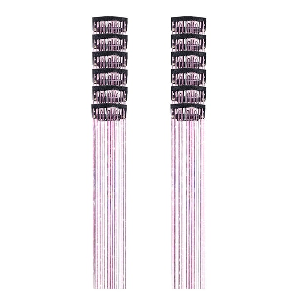 12 extensiones de cabello brillantes con purpurina para niñas y mujeres, accesorios brillantes. Rojo violeta