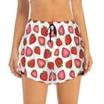 thumbnail image 2 of Xecao's Hand Drawn Strawberry for a double-layer running short for women, perfect for gym, tennis, and more, featuring a convenient pocket., 2 of 9