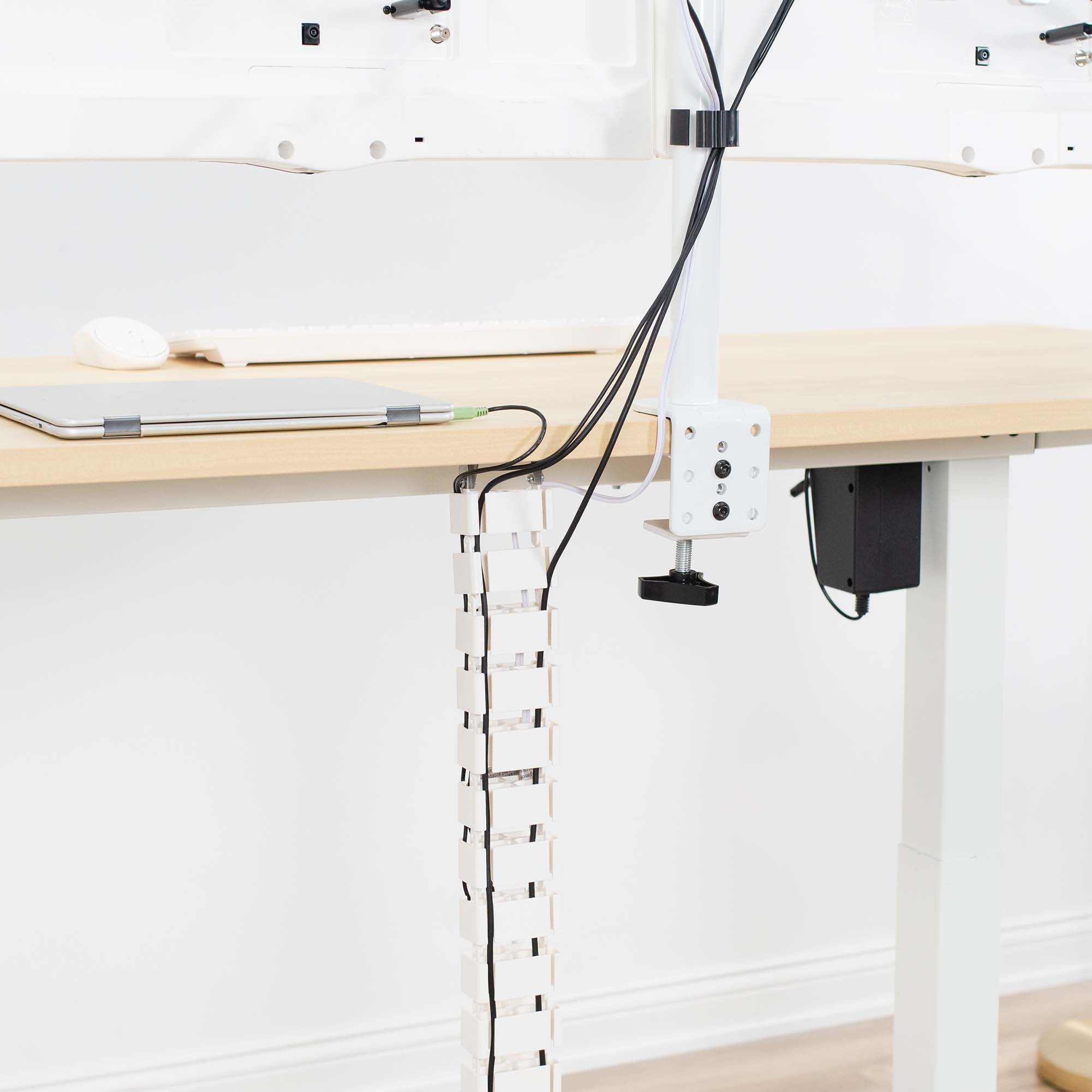 VIVO White Vertebrae Cable Management Kit, Standing Desk Quad Wire Organizer