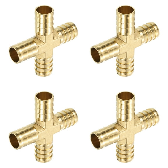 4Pack Brass 4 Way Pipe Fitting, 3/4" (19mm) Cross Barb Union Fitting Pipe Adapter
