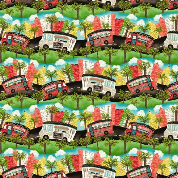 Wild Wings Food Truck Friday Blue 100% Cotton Fabric By The Yard