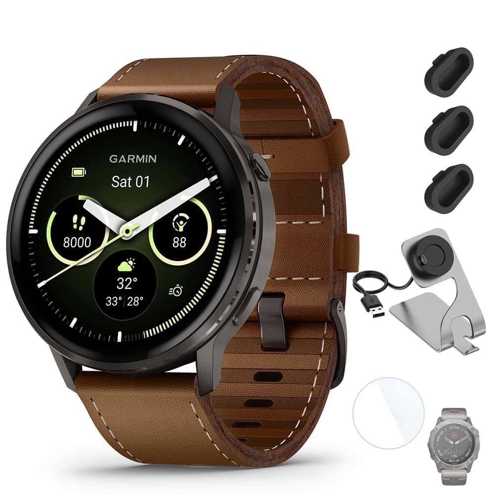 Garmin Venu 4 45mm GPS Smartwatch Slate w/ Black Bundle +Dock Dust Covers Screen Guards