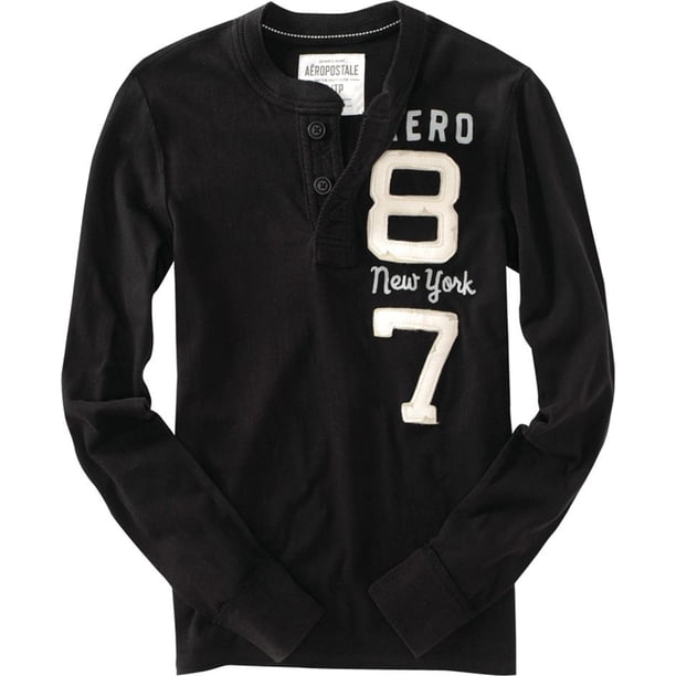 Aeropostale Aero 87 - Camiseta henley de manga larga para hombre, color negro, extragrande