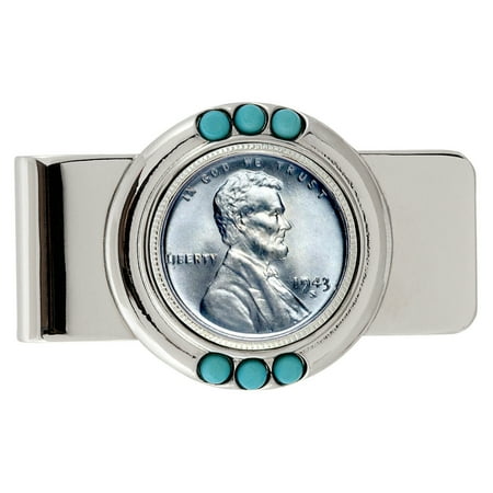 1943 Lincoln Steel Penny - 1943 Lincoln Steel Penny Turquoise Coin Money Clip