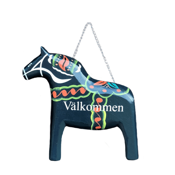 Blue Wood Dala Horse Artwork Decal Entryway Sign