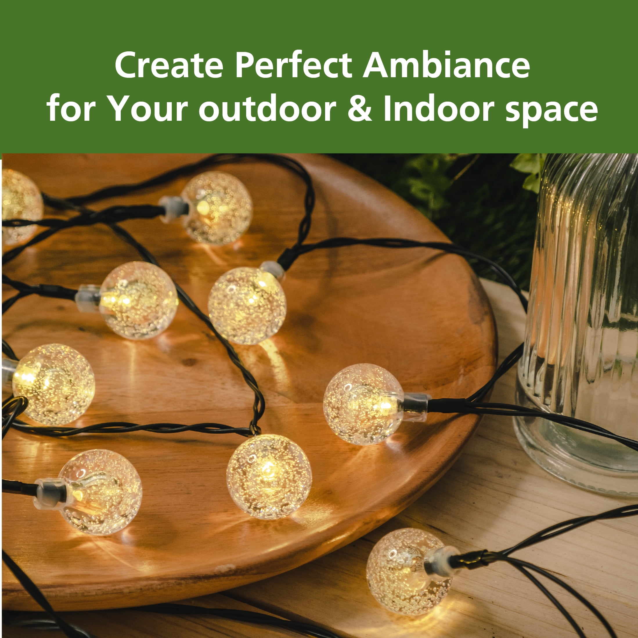 Mainstays 30ct Solar Garden Decorative Globe Bubble Warm White String Lights
