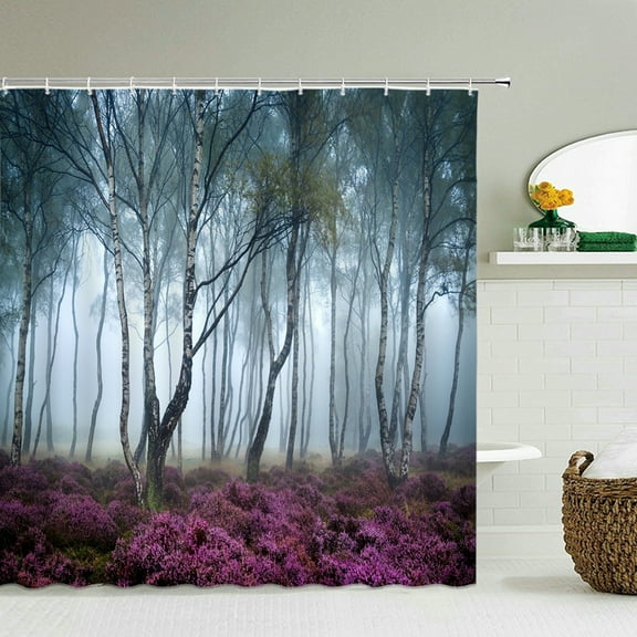 3D Print Forest Landscape Waterproof Fabric Shower Curtain Natural Scery Bathroo