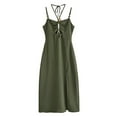 thumbnail image 2 of Summer Dresses For Women Plus Size Sleeveless Solid Neck Hollow Chest Tube Top Style Suspender V-neck Women's Summer Flowy Maxi Dress — Army Green∣L, 2 of 4
