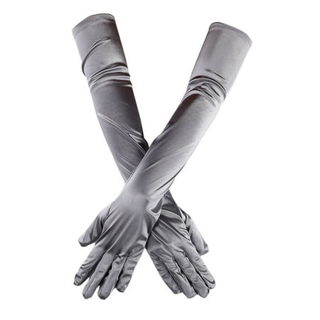 

SunHLX 1 Pair Wedding Gloves Super Soft Elastic Fade-Resistant Washable Vivid Color Decorative Satin Women Elbow Length Evening Party Long Gloves for Girl