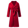 thumbnail image 4 of Womens Long Pea Coat Notch Lapel Trench Coat Winter Long Jacket with Belt Color: Red Size: L, 4 of 8