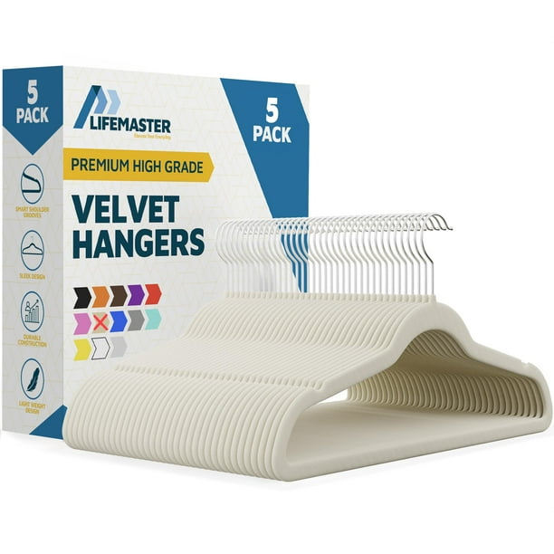 Perchas Lifemaster de Terciopelo con Gancho Giratorio 360° Paquete de 5 Color Marfil