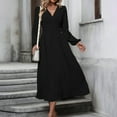thumbnail image 4 of Ashirexll Long Sleeve Maxi Dress, Womens Fall Dresses, Women's V-neck Wool Dress Long Sleeve Waist Cinching Long Dresses, 4 of 6