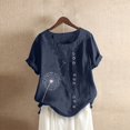 thumbnail image 1 of Puntoco - Blusa para mujer, informal, suelta, con botones, de lino, talla grande, con estampado bohemio, tanic Puntoco Puntoco-2285, 1 of 2
