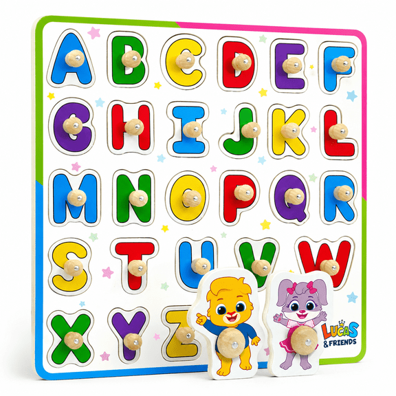 Lucas & Friends Wooden 28-Piece Alphabet Puzzle, Letter Learning Toy, Ages 3-5