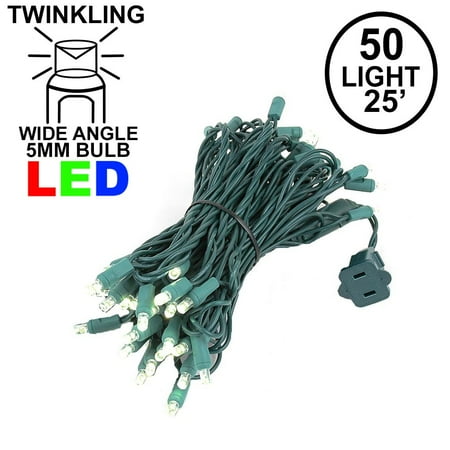 Led Twinkle Christmas Lights Novelty Lights 50 Light LED Twinkle Christmas LED Mini Light Set, Outdoor Fairy Wedding String Lights, Green White, 25 Feet ()