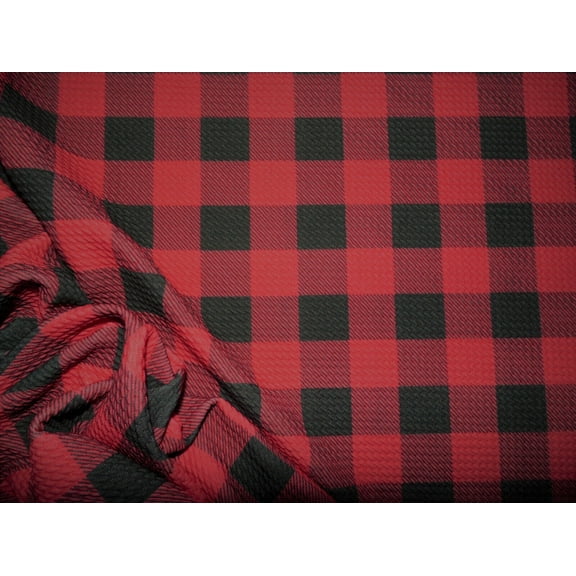 Bullet Printed Liverpool Textured Fabric Stretch 1 inch Plaid Red Black R25