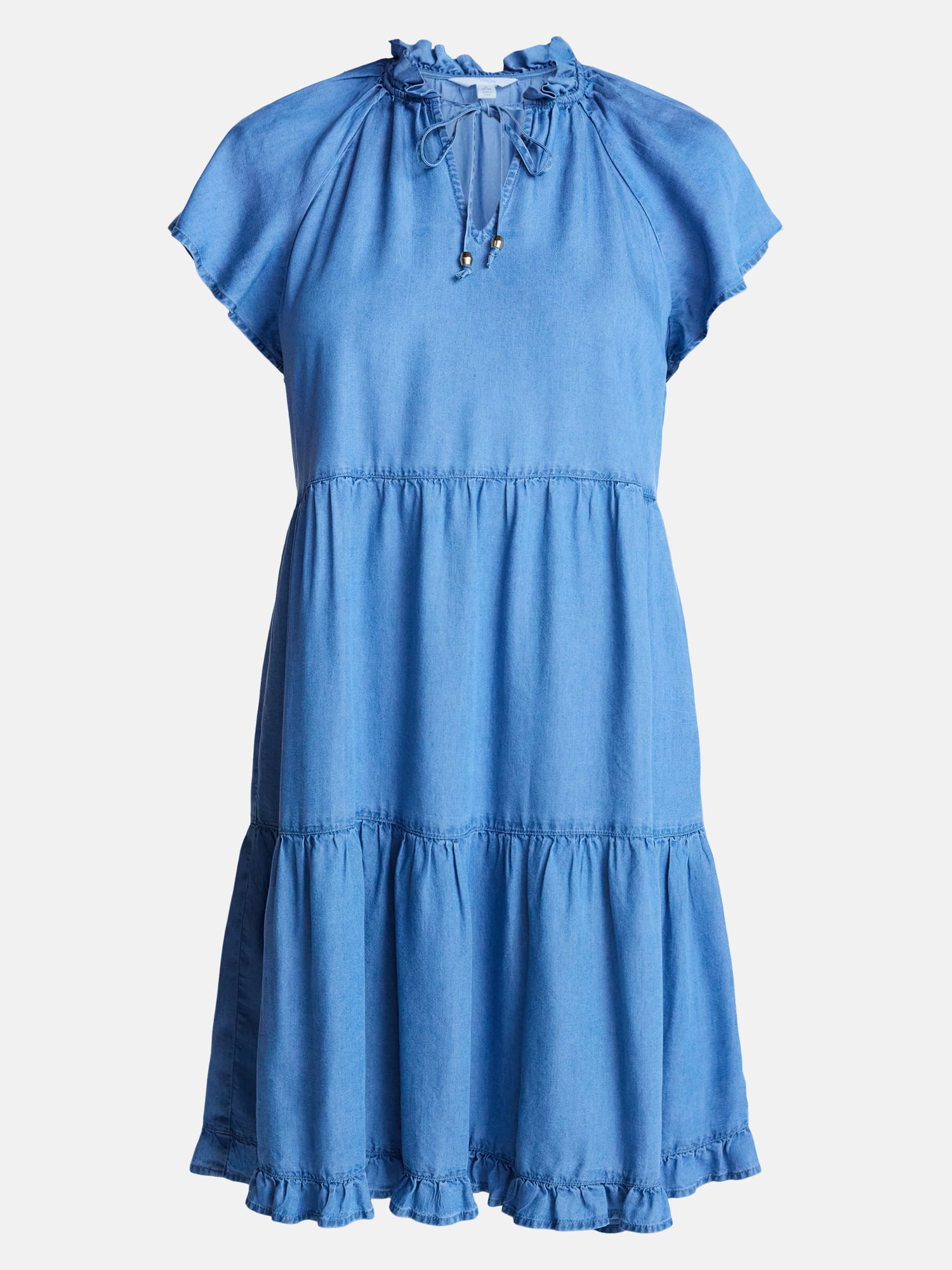 Time and Tru Women's Tiered Mini Dress with Flutter Sleeves, Sizes XS-XXXL