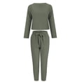 thumbnail image 6 of Durtebeua Long Sleeve Button Down Shirt Wide Leg Pants Pajama Sets Women 2 Piece Tracksuit Set, 6 of 6