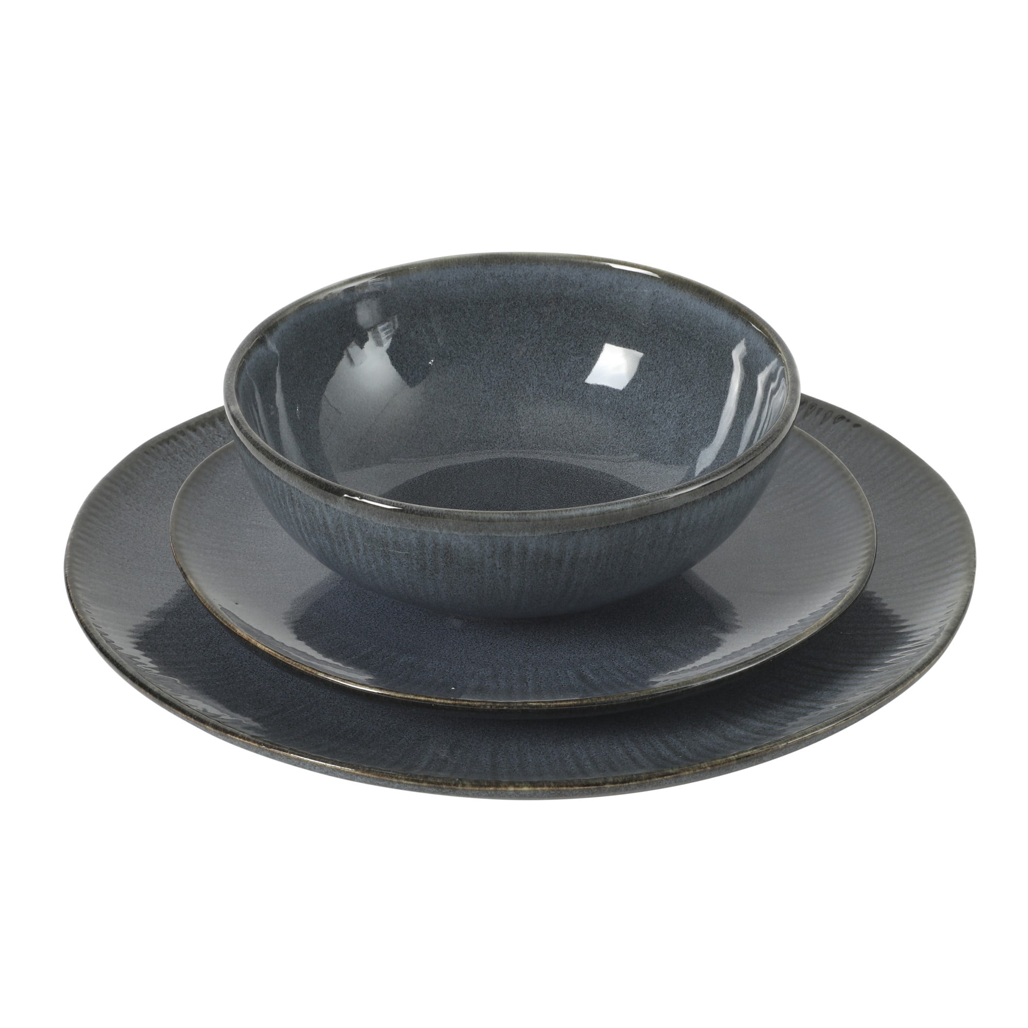 Gibson Elite Sandy Pines Stoneware Plates and Bowls Set - 12 Piece Reactive Glaze Dinnerware Set - Service for 4 - Dishwasher and Microwave Safe - Blue