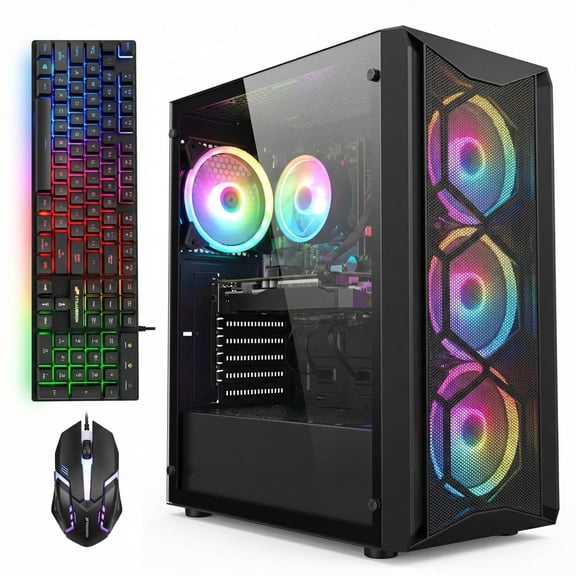 STGAubron Gaming PC Desktop, RX 580 16G, Intel Core i7 up to 3.9G, 16G Ram, 512G SSD, Wifi 6, BT 5.0, RGB Fan x4, Win 11 Home