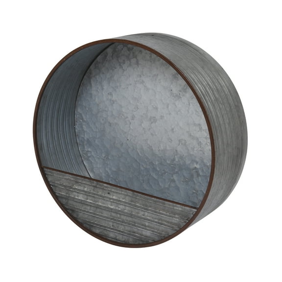 15.7 Inch Round Galvanized Metal Hanging Wall Planter