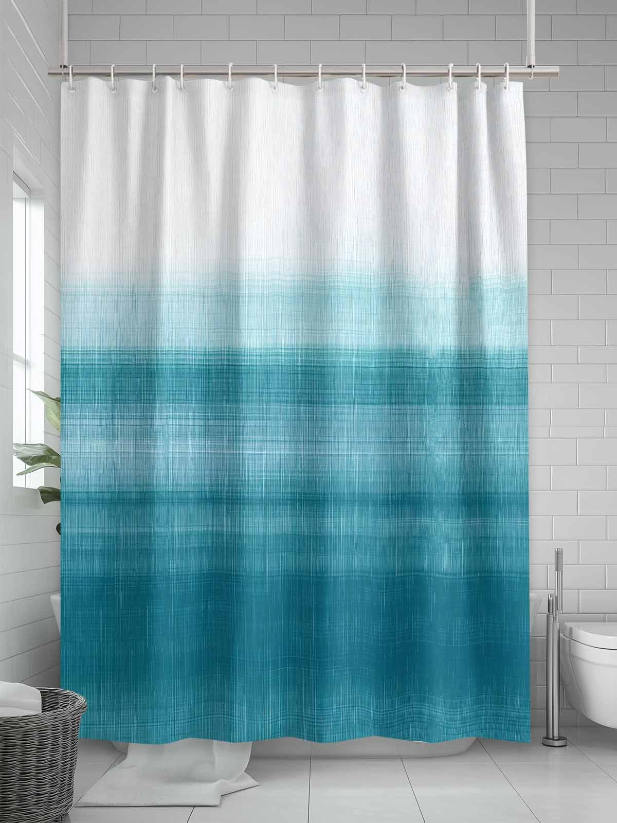 Teal White Shower Curtain, Abstract Brush Stroke Bathroom Decor Curtains Set with Hooks, Waterproof Fabric Home Accessories， Stall 36 X 78 Inch