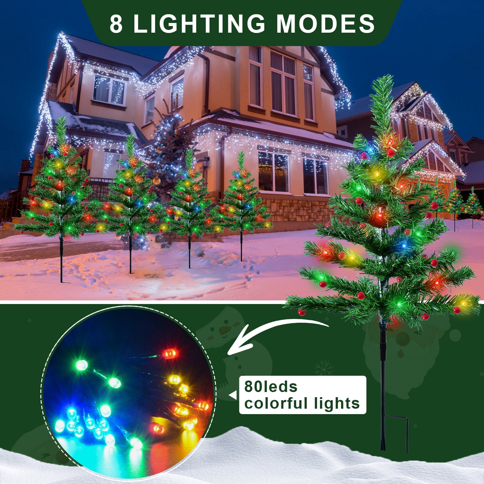 Qoosea Solar Christmas Tree Garden Stake Lights, 4 pack Waterproof Christmas Decorations Tree Lights Outdoor Xmas Tree Light Christmas Décor Pathway Lights Patio Yard