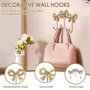 2Pcs Bow Wall Hook Decorative Bow Knot Hanger Multipurpose Gold Towel Hook Wall Mounted Hat Hanger for Living Room Bedroom