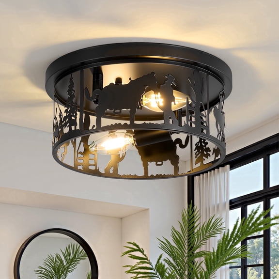 Deyidn Black Semi-Flush Mount Light | Modern 11.22" Round Ceiling Fixture | Perfect for Entryways, Bedrooms & Hallways