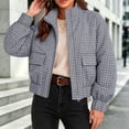 thumbnail image 3 of Bomber Jacket Women Womens Plaid Stand Collar Zip Up Coat With Pockets Gray S, 3 of 6