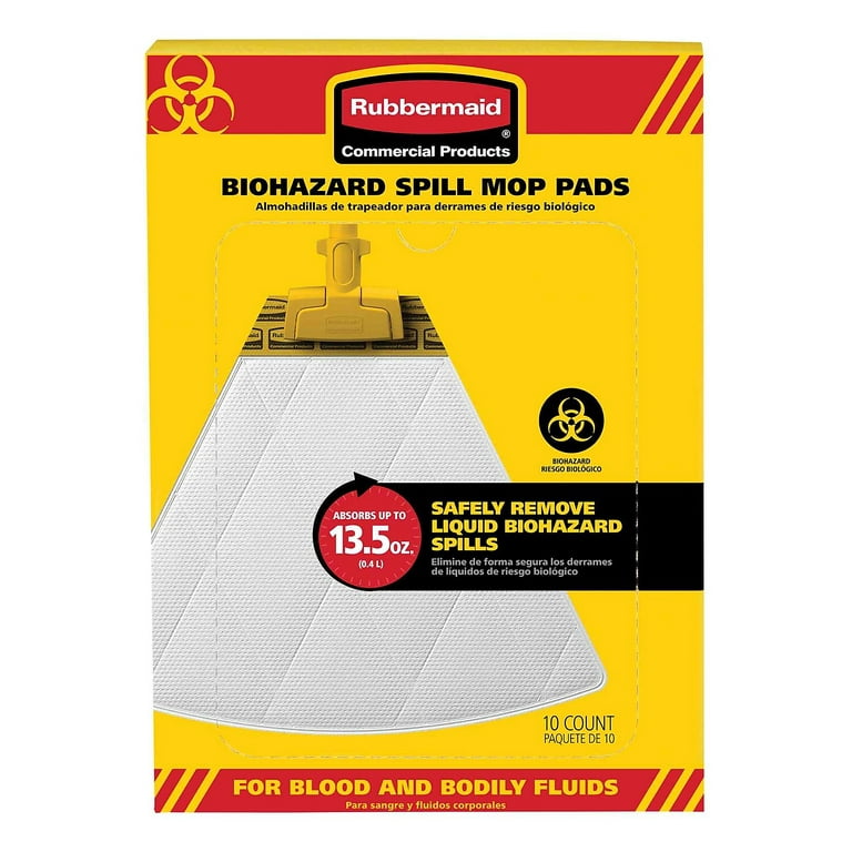 Rubbermaid Biohazard Spill Mop Pads, White, 10/Box