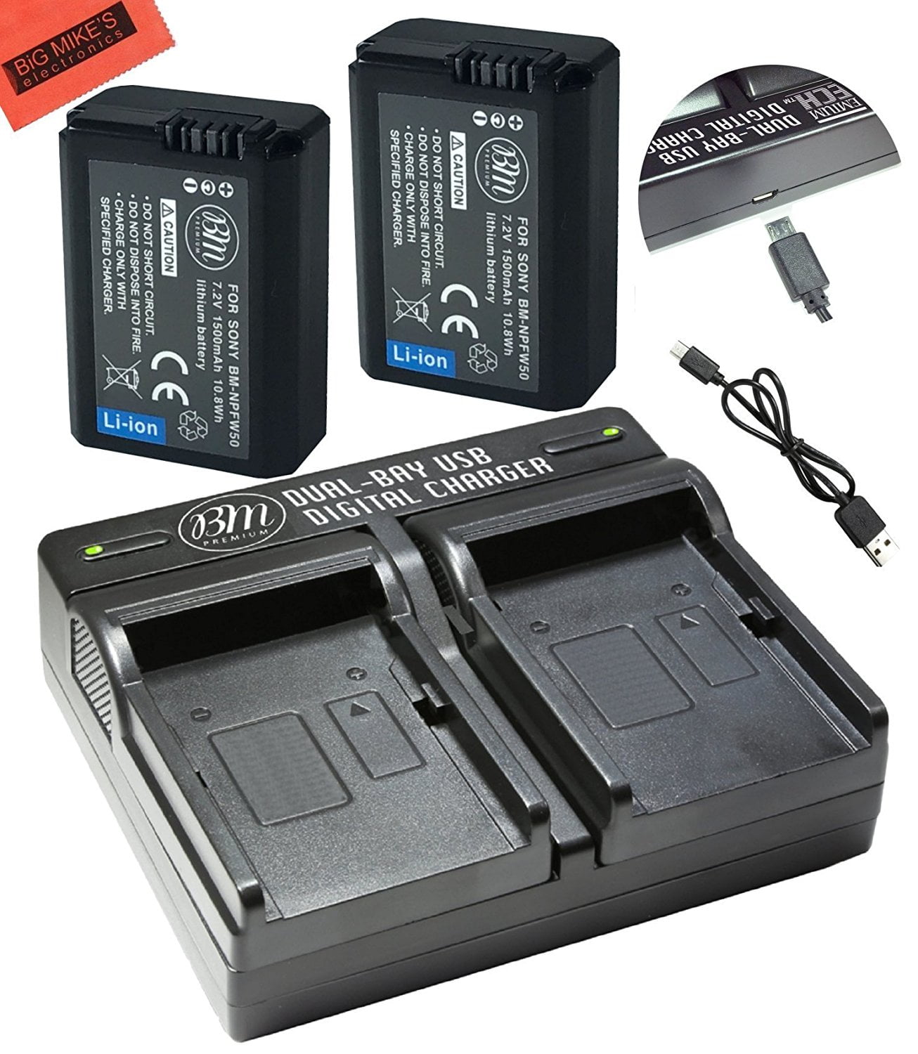 BM Premium 2 Pack of NPFW50 Batteries and Dual Battery Charger for
