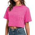thumbnail image 4 of WEIGFI Workout Tshirts For Women Cotton Loose Fit Cropped Tops Yoga Running Crew Neck Short Sleeve Lightweight Clothes Solid Color Trendy Relaxed Beach Everyday Wear,Pink,XL, 4 of 7