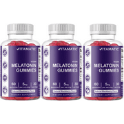 3 Pack Vitamatic Melatonin Gummies for Kids & Adults - (2.5mg 5mg & 10mg Doses) - 60 Vegan Gummies - Natural Sleep Aid Supplement (Total 180 Gummies)