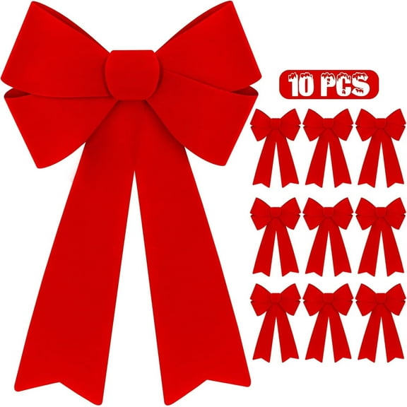 Pakyozj 8PCS Red Bows Christmas Decorations, 12 x 18 Inches Outdoor Christmas Bows, Red Velvet PVC Hanging Large Xmas Decor Indoor Outdoor Velvet Xmas Party Supplies for Wreath Stairs