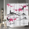 thumbnail image 3 of Plum Blossom Shower Curtain Pink Cherry Blossom Floral Misty Mountains Shower Curtains Decorative for Bathroom Waterproof Fabric Shower Curtain with Hooks 72x72 Inches, 3 of 6