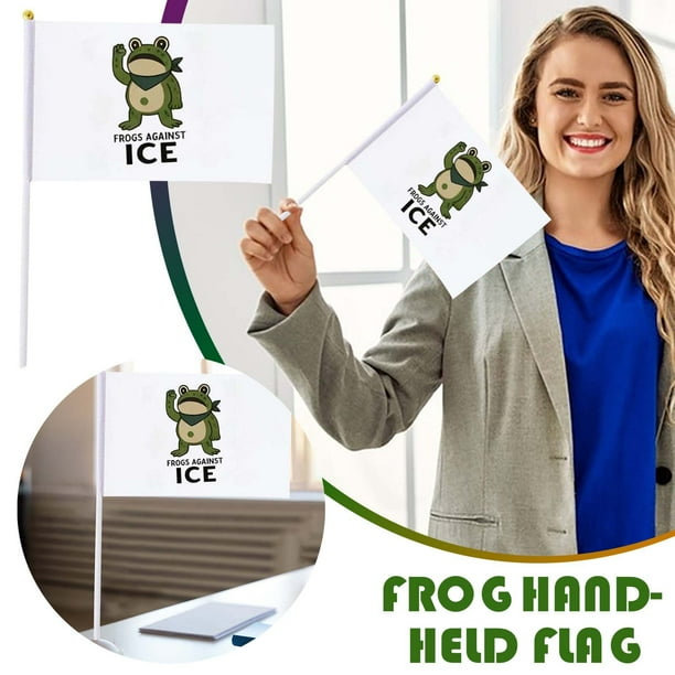 Exquisita decoración con banderas de ranas de Portland. Ranas sosteniendo una pequeña bandera para eventos. Bandera ondeada a mano. Banderas pequeñas.