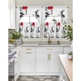 thumbnail image 4 of Crane Swag Kitchen Curtains Sets for Windows 24 Inch Length, Black White Ink Wash Red Moon Botanical Short Window Curtain Panels Swags Valances and Tiers 3 Piece Set for Cafe/Dining Room, 4 of 5