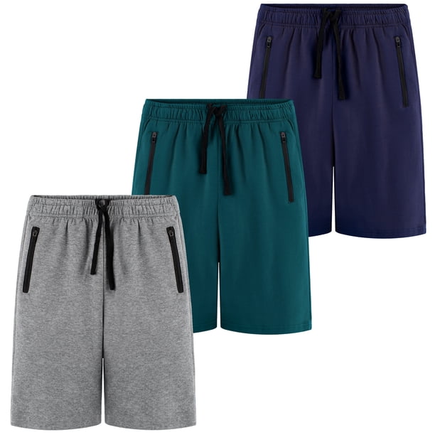 BIG ELEPHANT Shorts Atléticos para Niño con Bolsillos con Zíper y Cordón, Shorts Casuales para Jóvenes, Paquete de 3, Tallas: 7-17 Años
