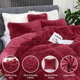 thumbnail image 3 of Fluffy Plush Duvet Cover Set King Size, Luxury Ultra Soft Velvet Fuzzy Comforter Cover Bed Sets 4Pcs(1 Faux Fur Duvet Cover + 2 Pillow Cases + 1 Pillow Cover) Zipper Closure (King, Red), 3 of 6